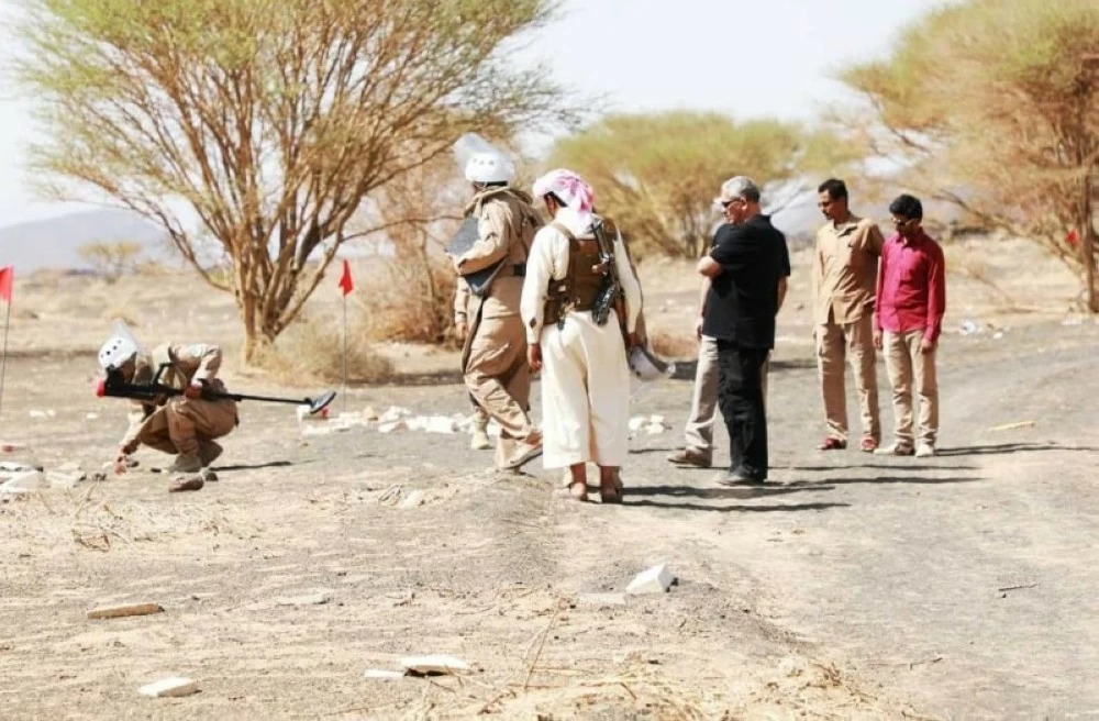 مدير عام مشروع مسام يراقب عملية نزع الألغام في مأرب.