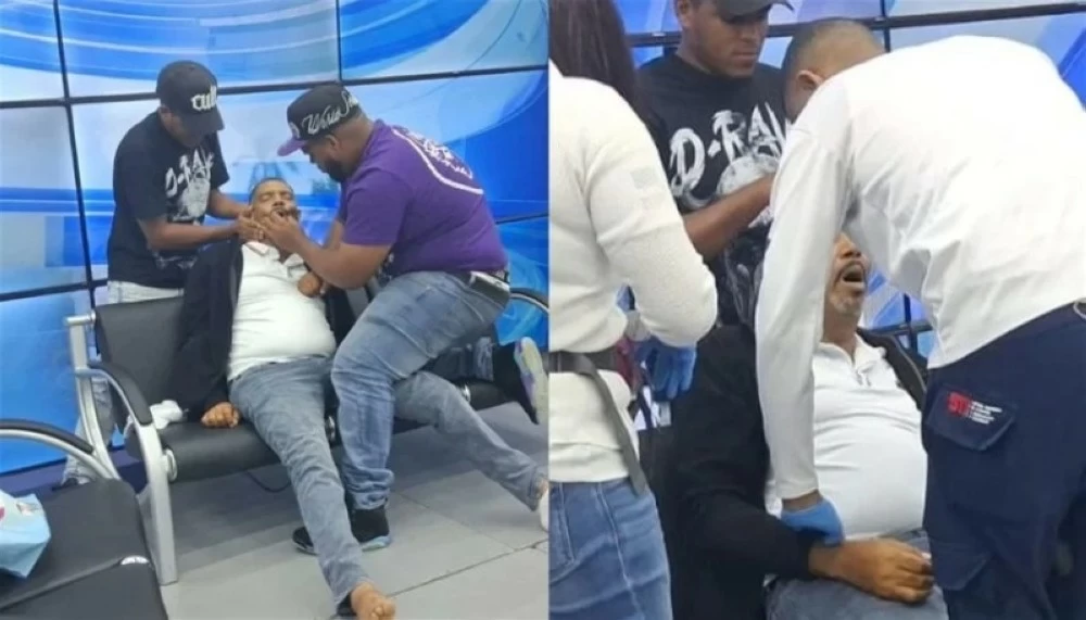 انهار الضيف وسقط أمام الكاميرات بينما قطعت القناة البث مباشرة أثناء محاولة إسعافه.