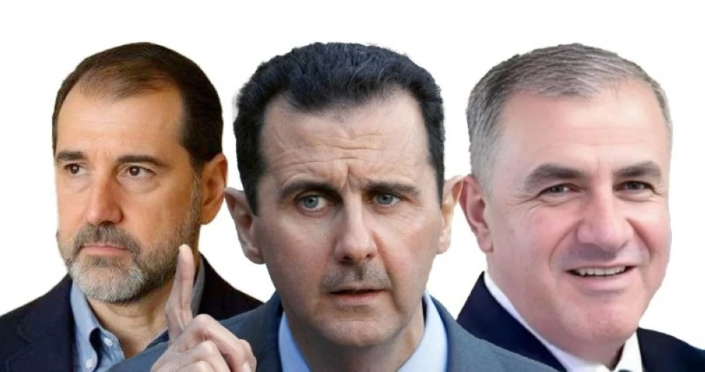 الرئيس السوري السابق بشار الأسد وابن خاله رامي مخلوف واللواء السابق كمال حسن
