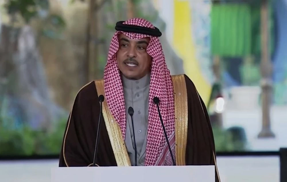 وزير الإعلام سلمان الدوسري، خلال المؤتمر الصحفي الحكومي الذي عُقد اليوم من مشروع «القدية».