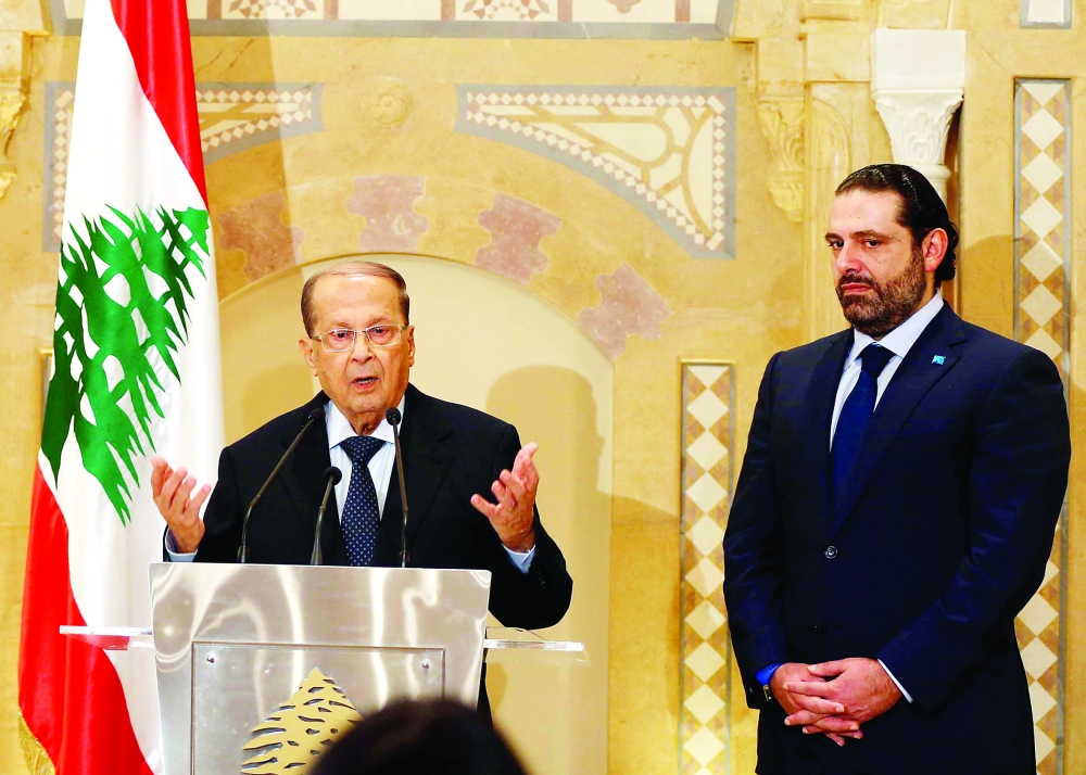 رئيس حكومة لبنان السابق سعد الحريري التقى ميشال عون في بيروت امس الاول (أ.ف.ب)