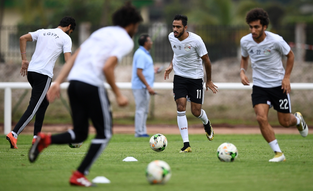 تدريبات المنتخب المصري أمس استعدادا لمواجهة اليوم (أ.ف.ب)
