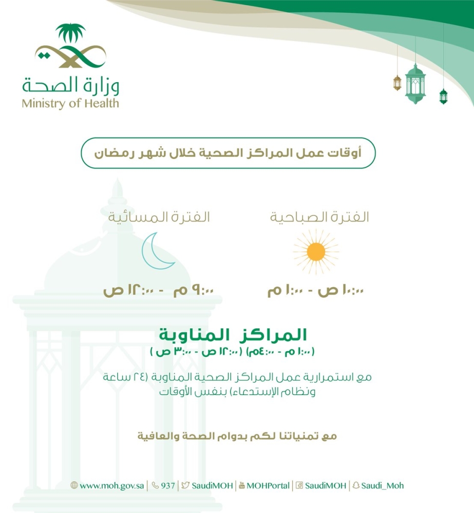 الصحة تحدد مواعيد العمل في المراكز الصحية خلال رمضان أخبار السعودية صحيفة عكاظ