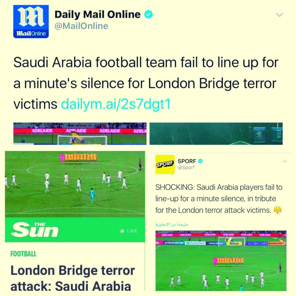 لاعبو الأخضر لحظة دقيقة الحداد على ضحايا لندن، وفي الإطار خبر صحيفة «ديلي ميل» البريطانية عن الحادثة.