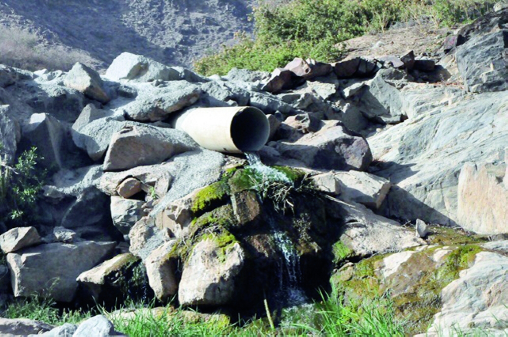 أحد مصبات مياه الصرف بوادي نجران.