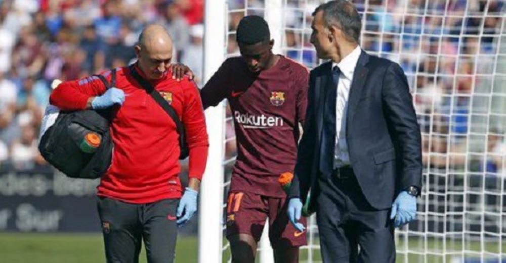 لاعب برشلونة ديمبيلي يعاني من تمزق في فخذه الأيسر