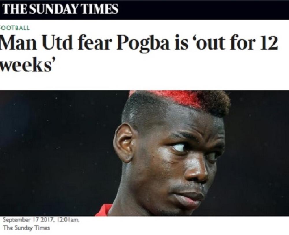 ضوئية من صحيفة تايمز الإنجليزية تشير إلى احتمالية غياب بوغبا إلى 12 أسبوع