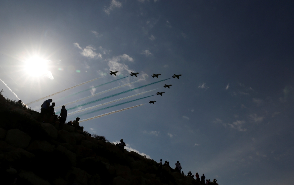 The Saudi Hawks aerobatic team of the Royal Saudi Air Force take part in the Malta International Airshow at SmartCity Malta outside Kalkara, Malta, September 23, 2017. REUTERS/Darrin Zammit Lupi