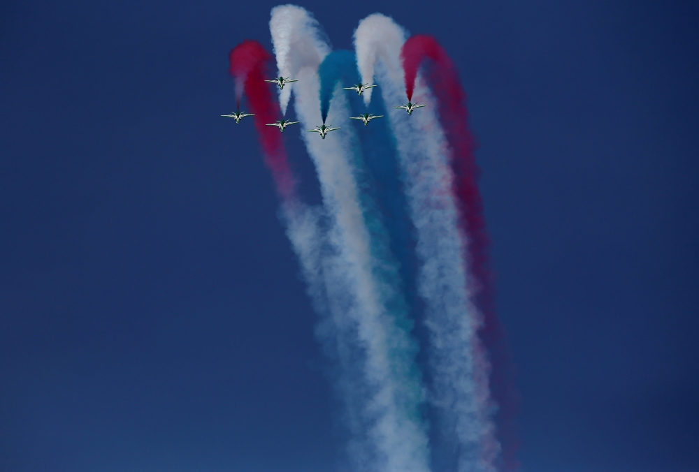 The Saudi Hawks aerobatic team of the Royal Saudi Air Force take part in the Malta International Airshow at SmartCity Malta outside Kalkara, Malta, September 23, 2017. REUTERS/Darrin Zammit Lupi