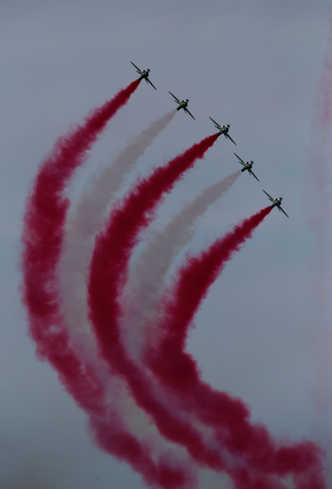 The Saudi Hawks aerobatic team of the Royal Saudi Air Force take part in the Malta International Airshow at SmartCity Malta outside Kalkara, Malta, September 23, 2017. REUTERS/Darrin Zammit Lupi