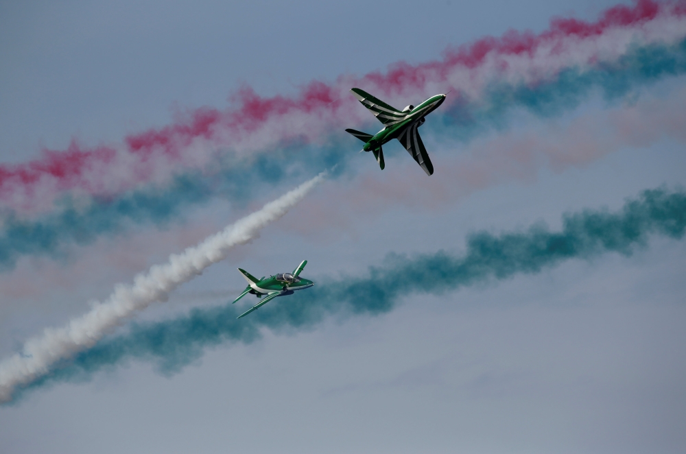 The Saudi Hawks aerobatic team of the Royal Saudi Air Force take part in the Malta International Airshow at SmartCity Malta outside Kalkara, Malta, September 23, 2017. REUTERS/Darrin Zammit Lupi