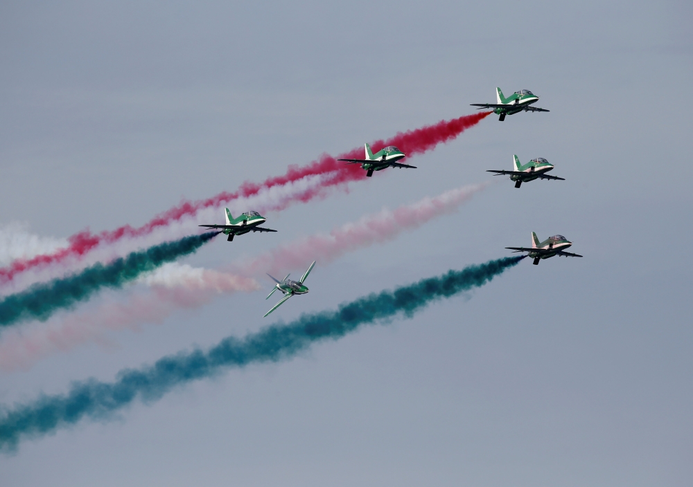 The Saudi Hawks aerobatic team of the Royal Saudi Air Force take part in the Malta International Airshow at SmartCity Malta outside Kalkara, Malta, September 23, 2017. REUTERS/Darrin Zammit Lupi