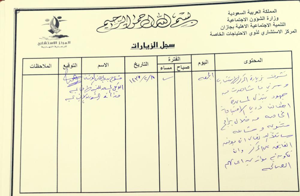 



الوزارة أثنت على أداء المركز في سجل الزيارات.