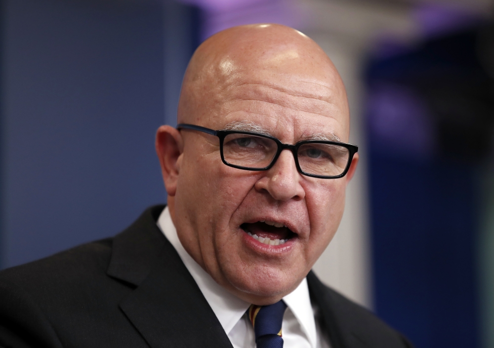 In this Nov. 2, 2017, photo, White House national security adviser H.R. McMaster speaks during the daily press briefing at the White House in Washington. A rotating cast of Trump White House aides will accompanying the president on his trip. (AP Photo/Alex Brandon)