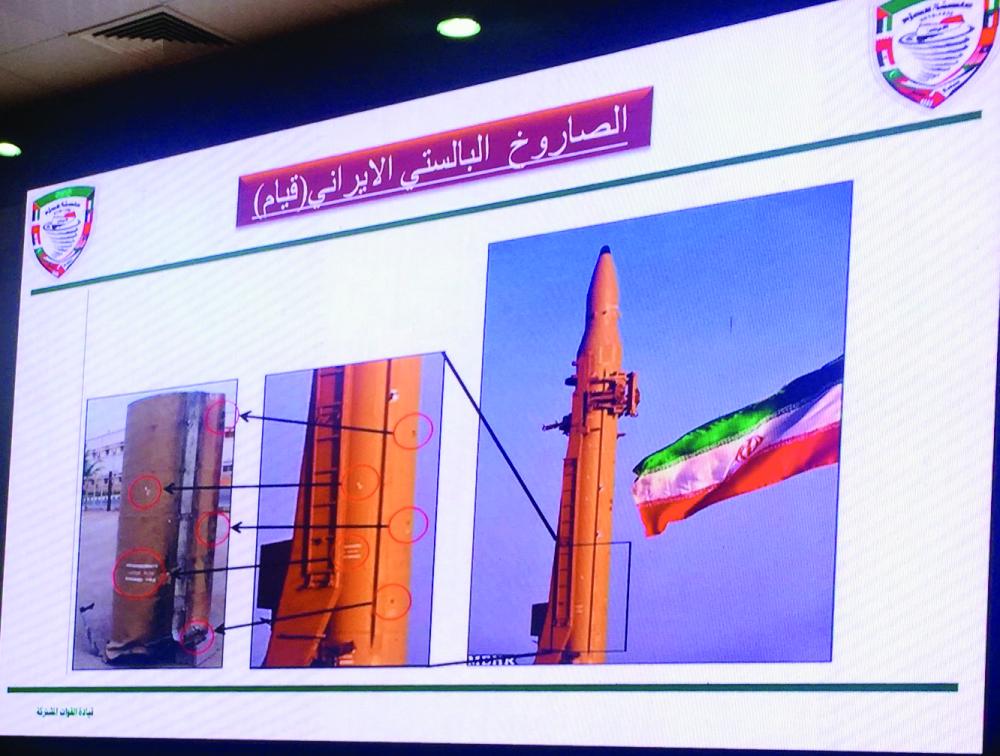 



صاروخ «قيام» إيراني الصنع اعترضته قوات التحالف. (عكاظ)