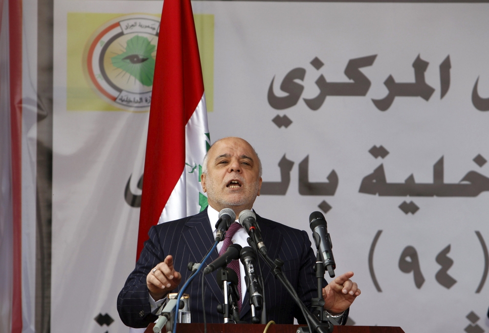 FILE PHOTO: Iraqi Prime Minister Haider al-Abadi speaks during the Iraqi Police Day at a police academy in Baghdad January 9, 2016. REUTERS/Khalid al Mousily /File Photo