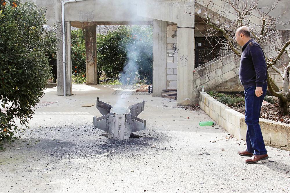 A picture taken on February 10, 2018, shows the remains of a missile that landed in the southern Lebanese village of Kaoukaba, near the border with Syria, after Israel's military attacked 12 Syrian and Iranian targets inside Syria on in what it described as 