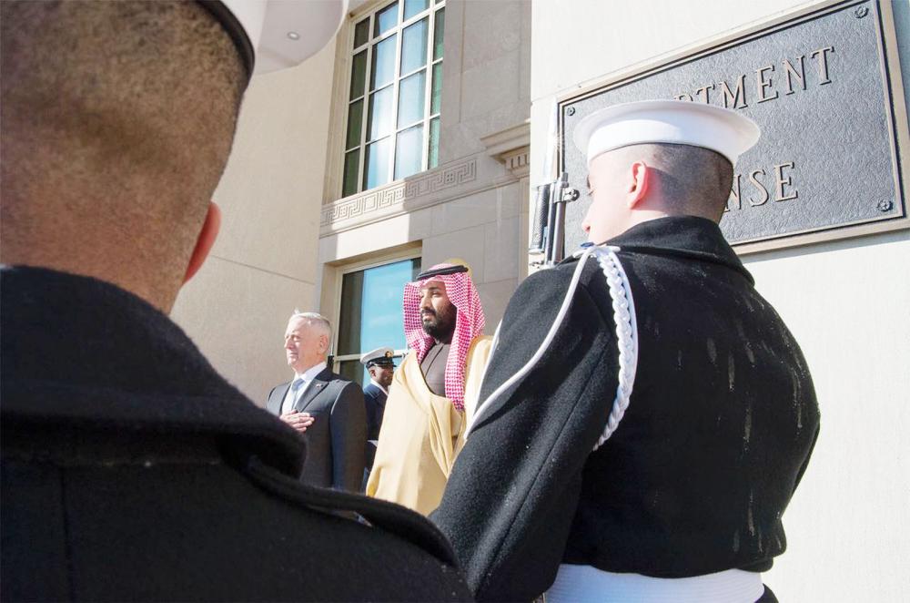 



الأمير محمد بن سلمان ووزير الدفاع الأمريكي أمام البنتاغون. (واس)