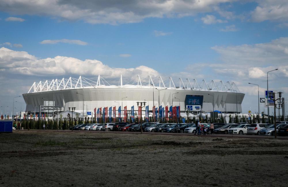 A picture taken on May 12, 2018 shows the 45,000-seater stadium Rostov Arena in Rostov-on-Don which will host four group games and a Round of 16 match of the 2018 FIFA World Cup football tournament. AFP presents 12 photo packages on the 12 stadiums of the 2018 FIFA World Cup. Each package includes photos of the stadium and a view of the host city. More images and different angles can be found on www.afpforum.com with the keywords: FBL-WC-2018-RUS-STADIUM. / AFP / Mladen ANTONOV
