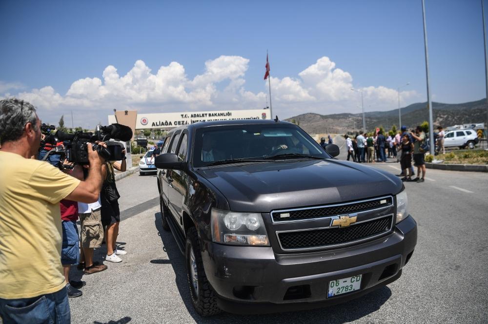 
A convoy of US diplomatic vehicles leaves after the trial of US Pastor Andrew Brunson who is detained in Turkey for over a year on Terror charges, in Aliaga, north of Izmir, Turkey, on Wednesday.