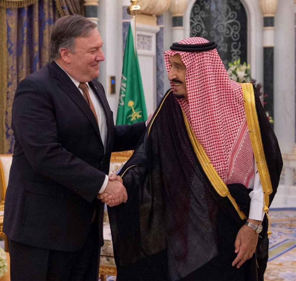 The Custodian of the Two Holy Mosques King Salman bin Abdulaziz Al Saud received at Al-Yamamah palace in Riyadh today (Tuesday) United States Secretary of State Mike Pompeo.