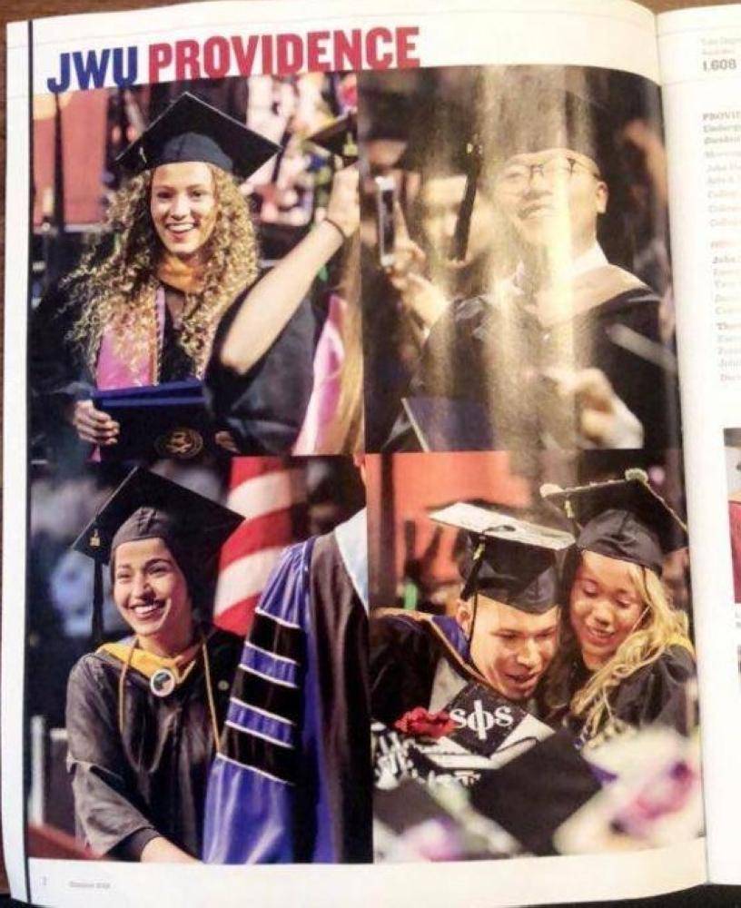 صورة تهاني مبتسمة على غلاف مجلة الجامعة في أمريكا