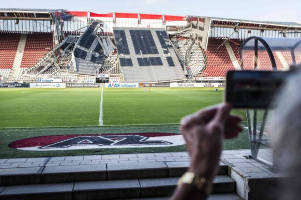 TOPSHOT - A view of a section of the collapsed at the AZ Alkmaar football club's AFAS Stadium in Alkmaar on August 10, 2019.
 Netherlands OUT
 / AFP / ANP / Vincent Jannink
