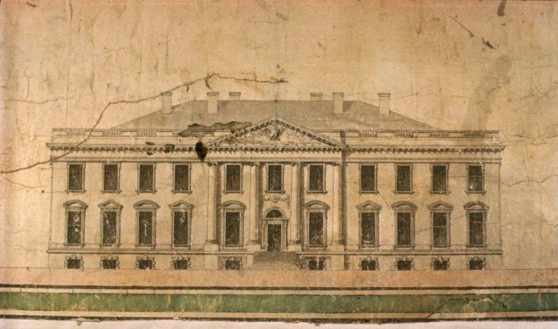 الرسم الهندسي الذي وضعه معماري آرلندي للبيت الأبيض قبل إنشائه.