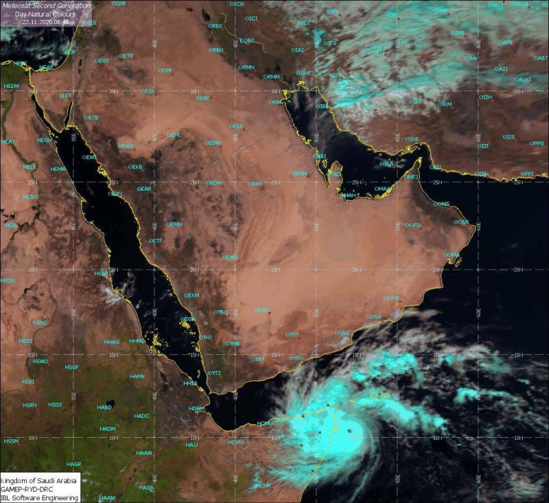 صورة توضح اتجاه إعصار «جاتي» في بحر العرب