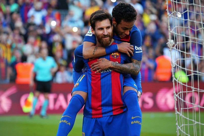 Leo Messi and Neymar Jr. celebration during the match between FC Barcelona and Villarreal CF, on May 06, 2017. Photo: Joan Valls/Urbanandsport/Nurphoto -- (Photo by Urbanandsport/NurPhoto) *** Please Use Credit from Credit Field ***