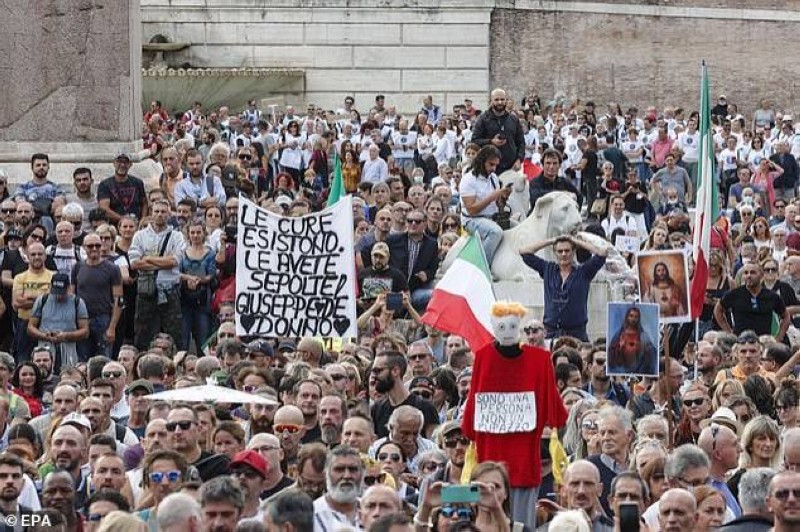 



متظاهرون في العاصمة الإيطالية روما محتجون على التدابير الاحترازية الصحية. (وكالات)