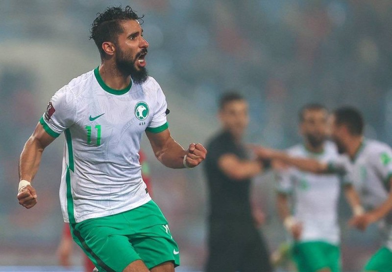 صالح الشهري محتفلا بالهدف الأول للمنتخب السعودي في مرمى فيتنام (المنتخب السعودي)