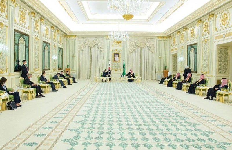 ولي العهد الأمير محمد بن سلمان ورئيس كوريا يعقدان جلسة مباحثات رسمية (واس)