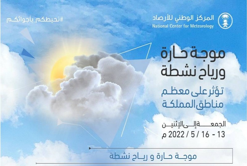 تبدأ الموجة الحارة على معظم مناطق السعودية بعد غد الجمعة وتستمر حتى الاثنين القادم