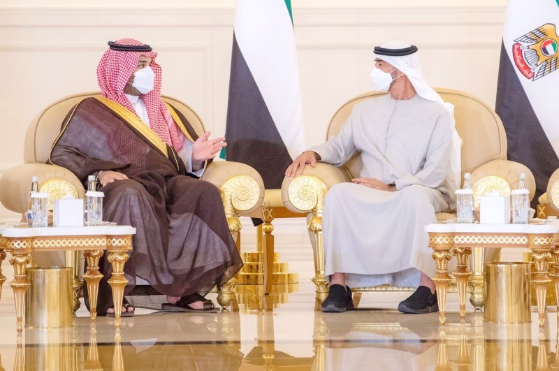 



حديث جانبي بين رئيس دولة الإمارات وولي العهد.