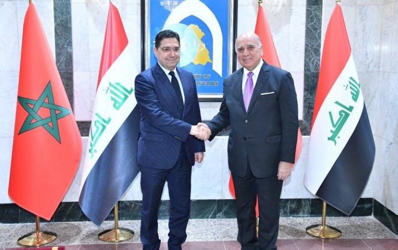 وزيرا خارجية العراق والمغرب خلال لقائهما في بغداد.