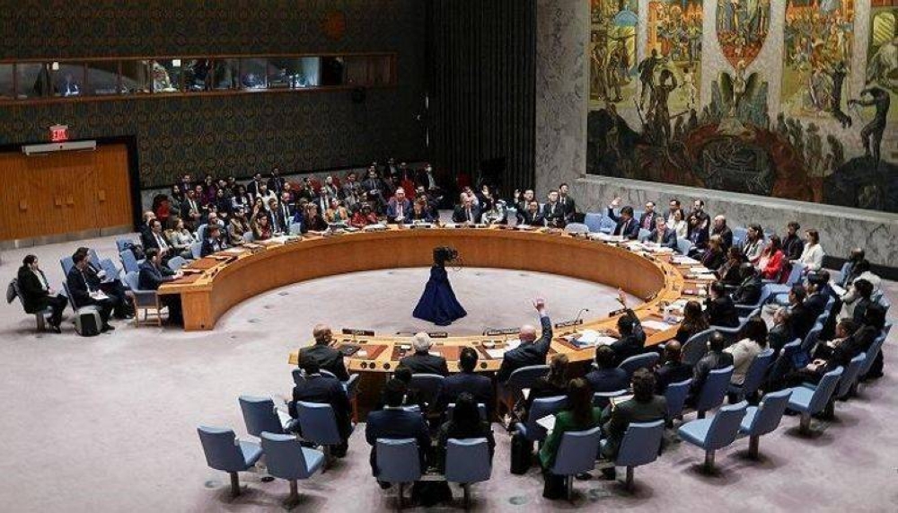 جلسة مجلس الأمن لإقرار مشروع توسيع دخول المساعدات إلى غزة .